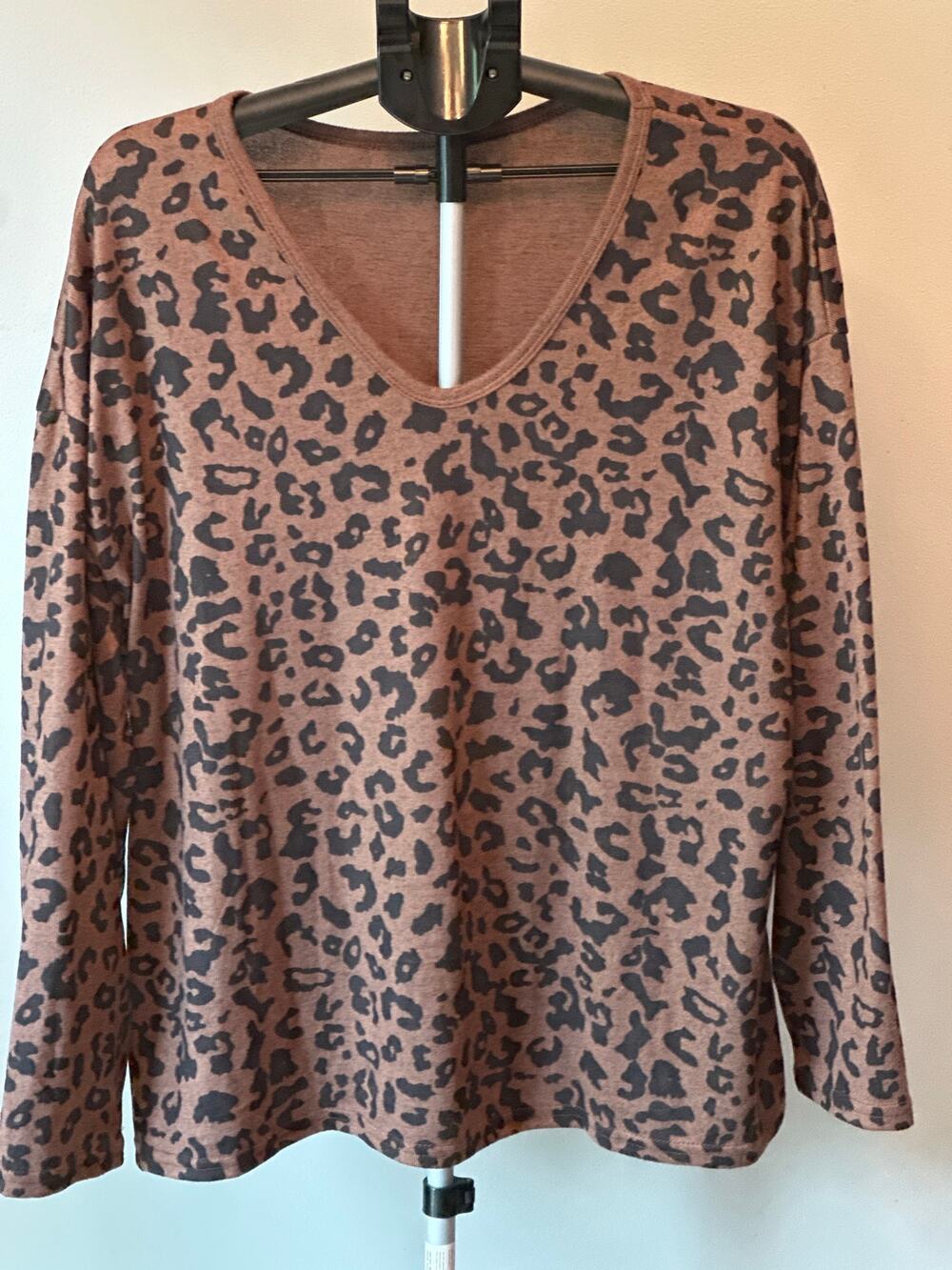 SHEIN LUNE V-Neck Sweater Women 3XL Brown Leopard Print Mob Wife Y2K
